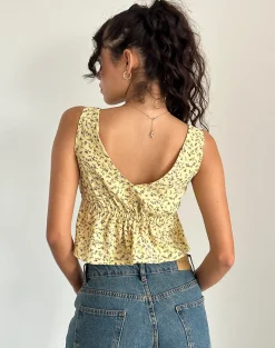 Motel Rocks Co-Ords | Printed Tops-Rolia Tie Front Top in Flowing Flower Yellow FlowingFlowerYellow