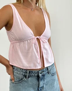 Motel Rocks Strappy Tops-Rolia Tie Front Top in Light Pink LightPink