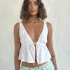 Motel Rocks Strappy Tops | Crop Tops-Rolia Tie Front Top in Off White OffWhite