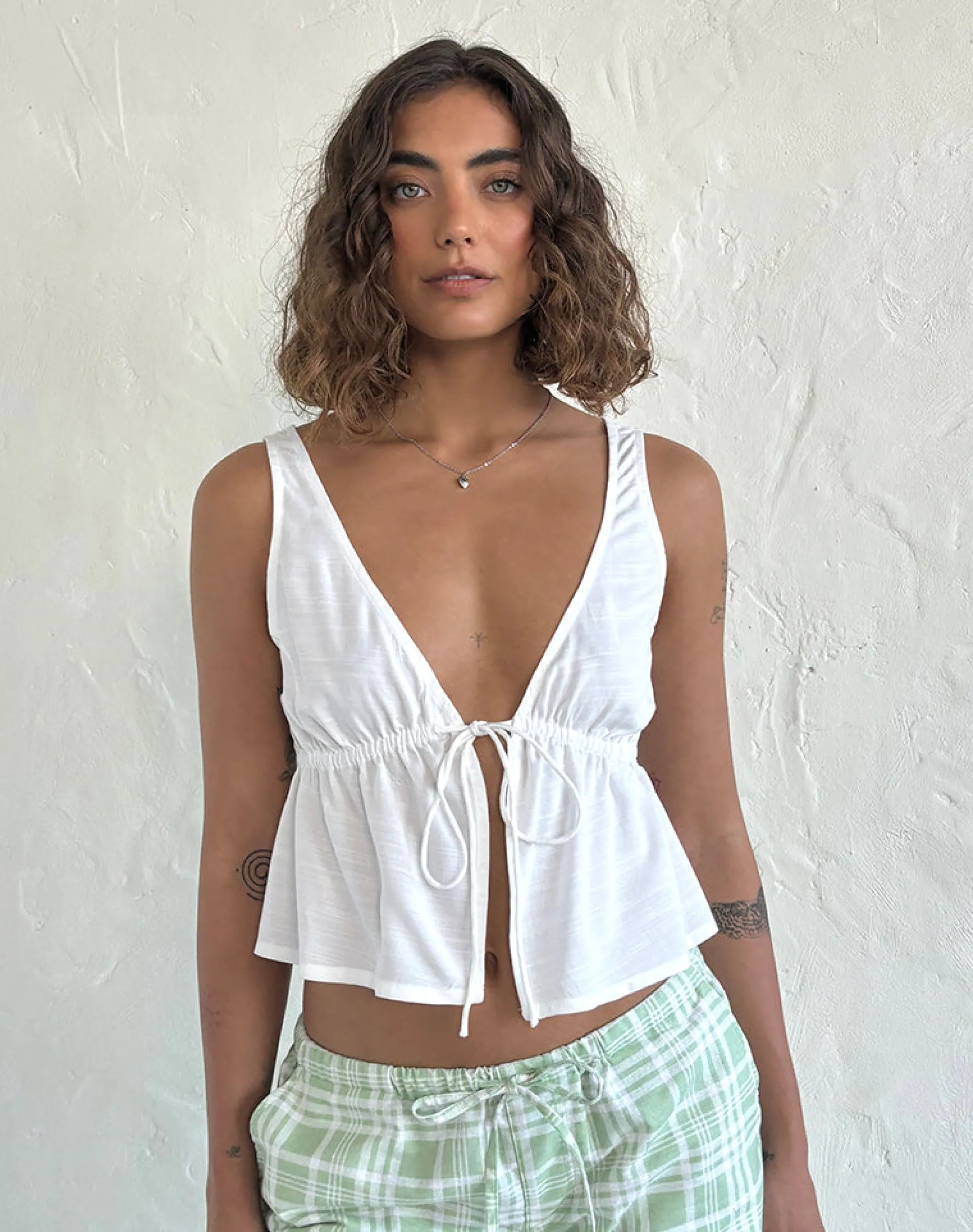 Motel Rocks Strappy Tops | Crop Tops-Rolia Tie Front Top in Off White OffWhite
