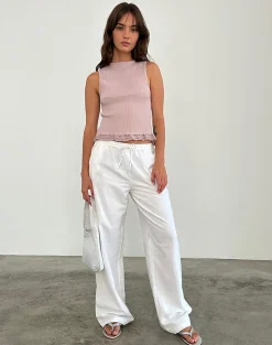 Motel Rocks Vest Tops | Lace Tops-Romane Sleeveless Top in Dusty Rose Rib Knit