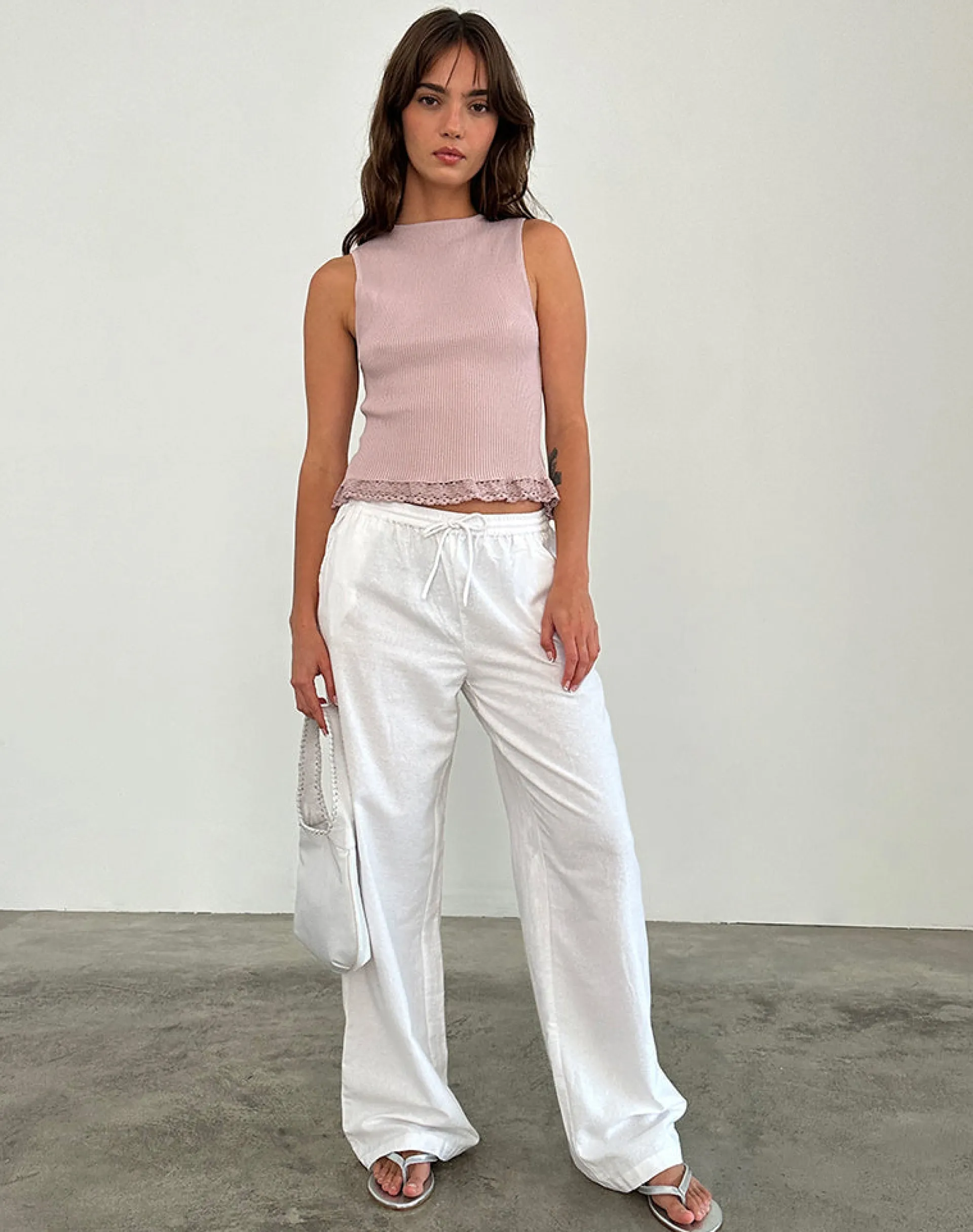 Motel Rocks Vest Tops | Lace Tops-Romane Sleeveless Top in Dusty Rose Rib Knit