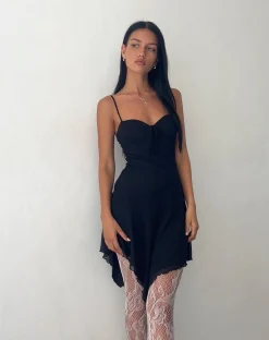 Motel Rocks Little Black Dresses | Mini Dresses-Romily Tie Front Mini Dress in Black Mesh
