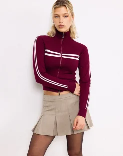 Motel Rocks Tailoring | A Line Skirts-Ronaso Pleated Mini Skirt in Light Brown