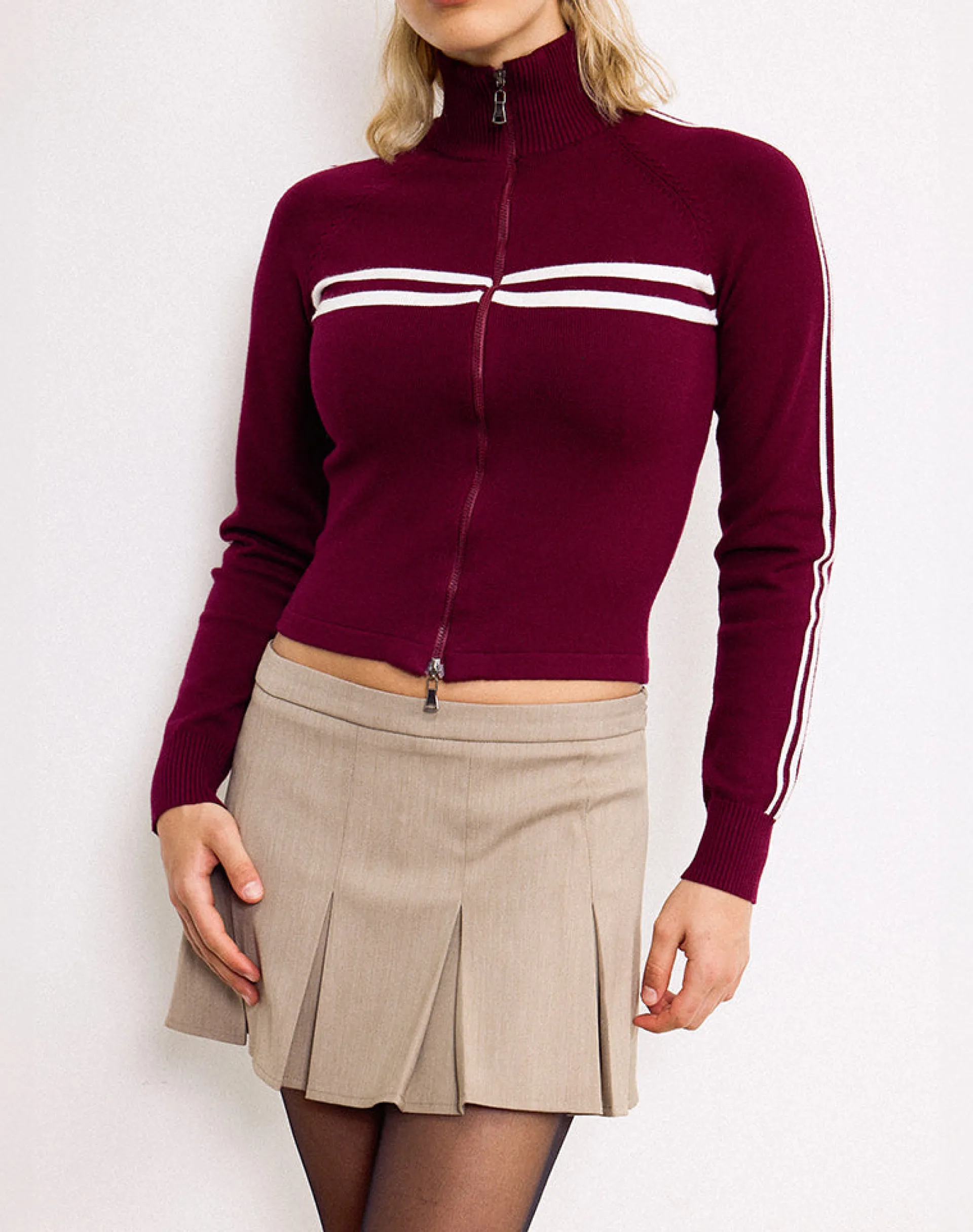 Motel Rocks Tailoring | A Line Skirts-Ronaso Pleated Mini Skirt in Light Brown