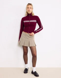 Motel Rocks Tailoring | A Line Skirts-Ronaso Pleated Mini Skirt in Light Brown