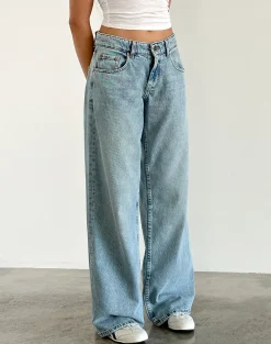 Motel Rocks Jeans | Roomy Jeans-Roomy Extra Wide Low Rise Jeans in Washed Blue Green WashedBlueGreen