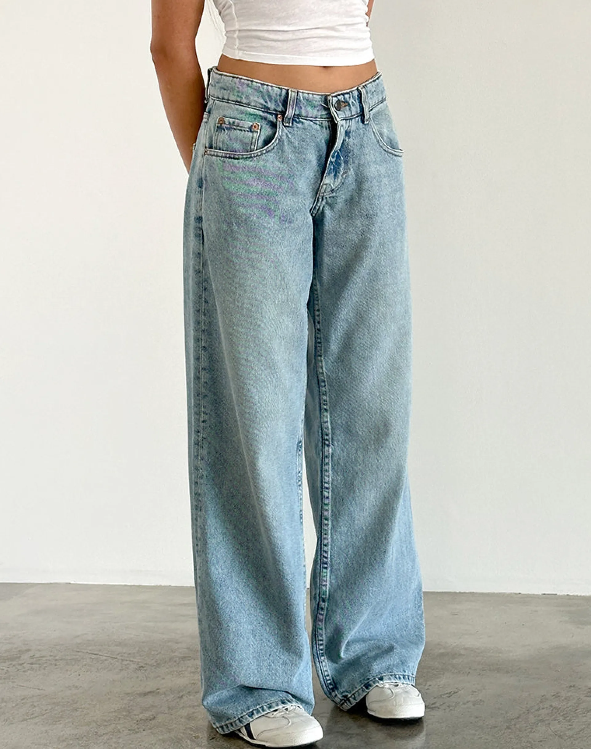 Motel Rocks Jeans | Roomy Jeans-Roomy Extra Wide Low Rise Jeans in Washed Blue Green WashedBlueGreen