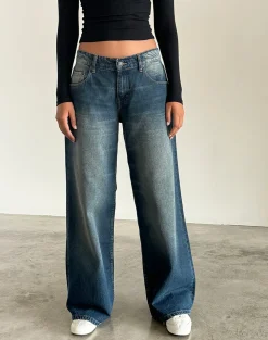 Motel Rocks Low Rise Pants | Jeans-Roomy Extra Wide Low Rise Jeans in Dark Vintage DarkVintage