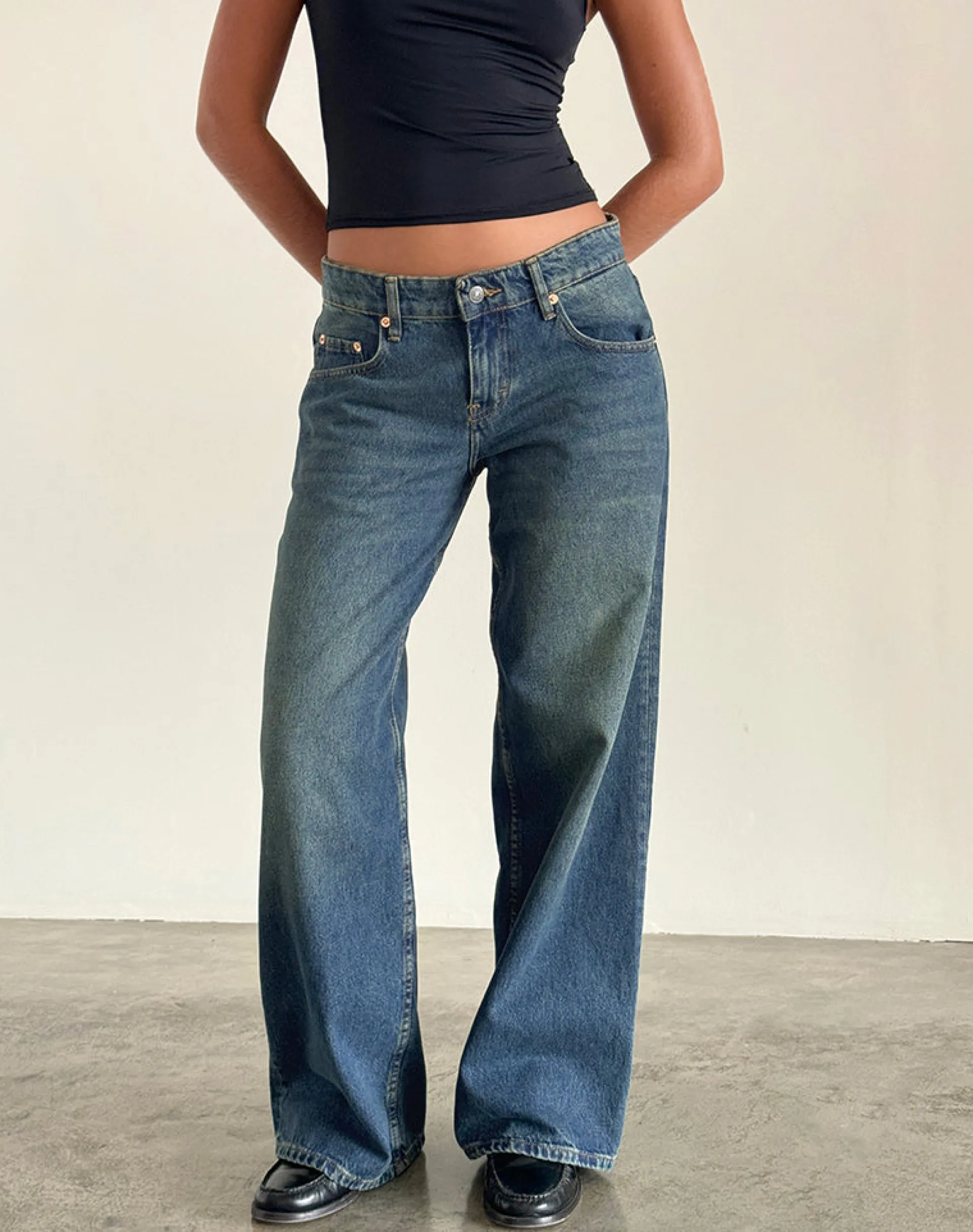 Motel Rocks Wide Leg Pants | Low Rise Pants-Roomy Extra Wide Low Rise Jeans in Bright Blue BrightBlue
