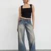 Motel Rocks Jeans | Roomy Jeans-Roomy Extra Wide Low Rise Jeans in Dirty Blue DirtyBlue