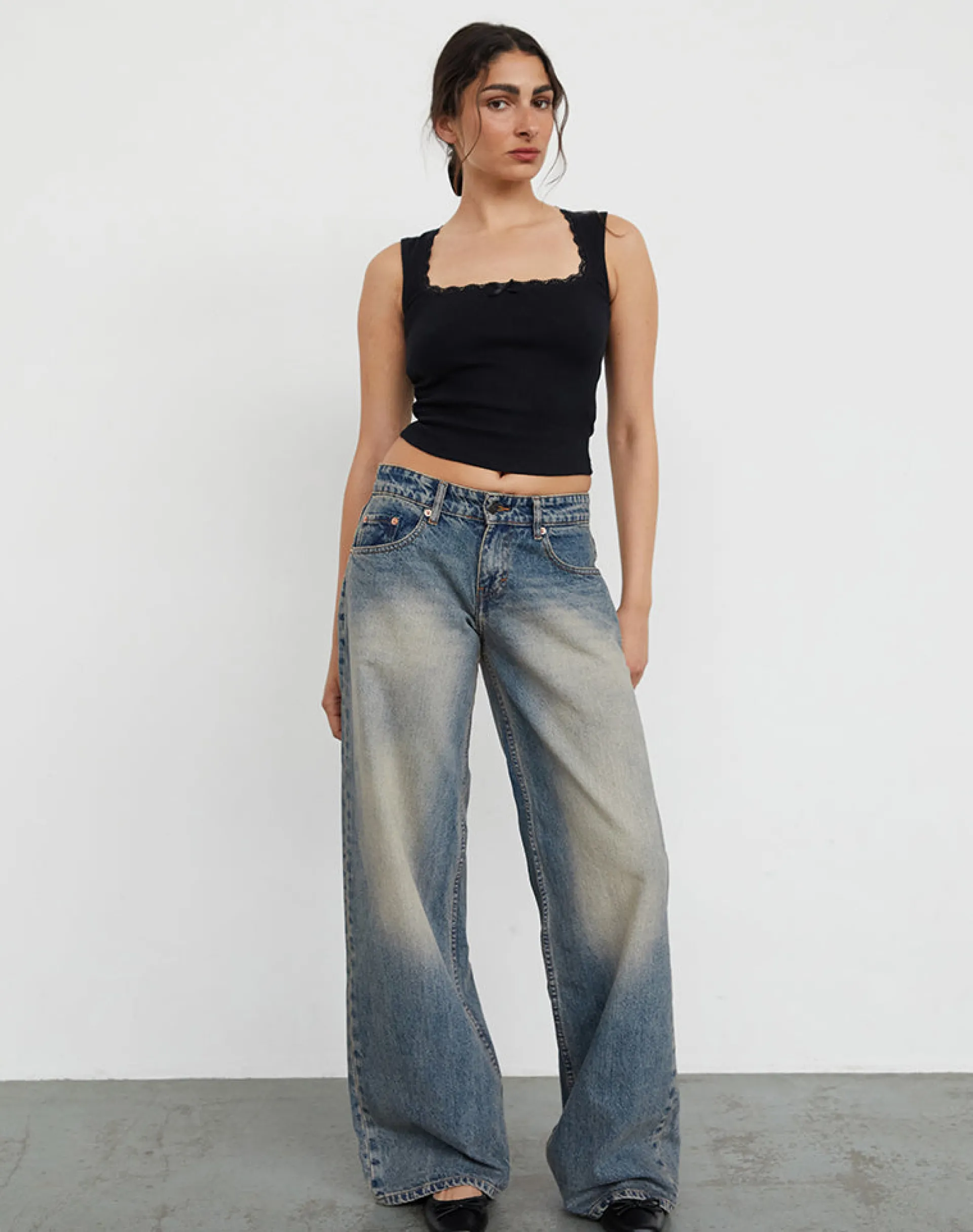 Motel Rocks Jeans | Roomy Jeans-Roomy Extra Wide Low Rise Jeans in Dirty Blue DirtyBlue