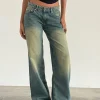 Motel Rocks Jeans | Roomy Jeans-Roomy Extra Wide Low Rise Jeans in Mid Used Green midusedgreen