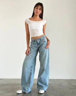 Motel Rocks Jeans | Roomy Jeans-Roomy Extra Wide Low Rise Jeans in Washed Blue Green WashedBlueGreen