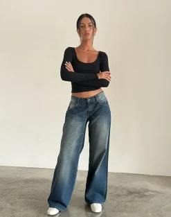 Motel Rocks Low Rise Pants | Jeans-Roomy Extra Wide Low Rise Jeans in Dark Vintage DarkVintage