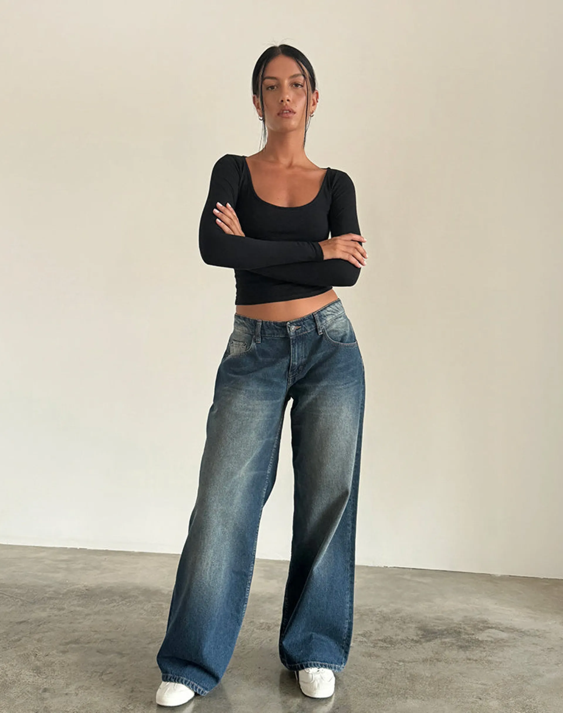 Motel Rocks Low Rise Pants | Jeans-Roomy Extra Wide Low Rise Jeans in Dark Vintage DarkVintage
