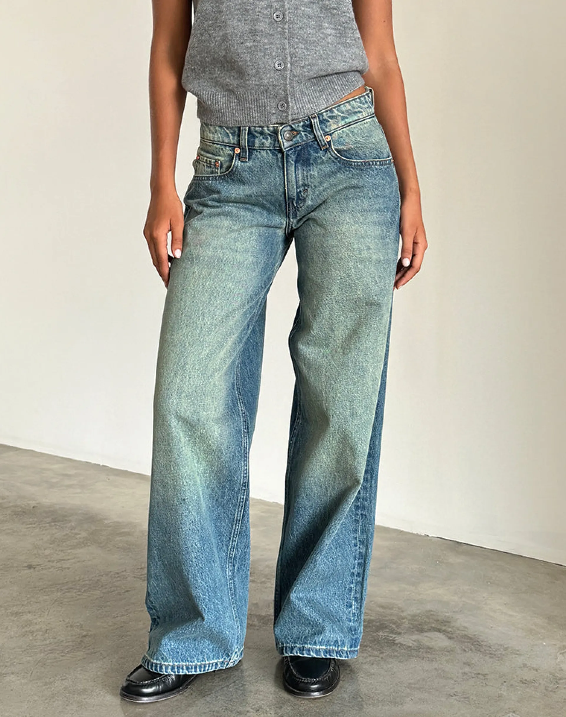 Motel Rocks Wide Leg Pants | Jeans-Roomy Extra Wide Low Rise Jeans in Sea Green Seagreen