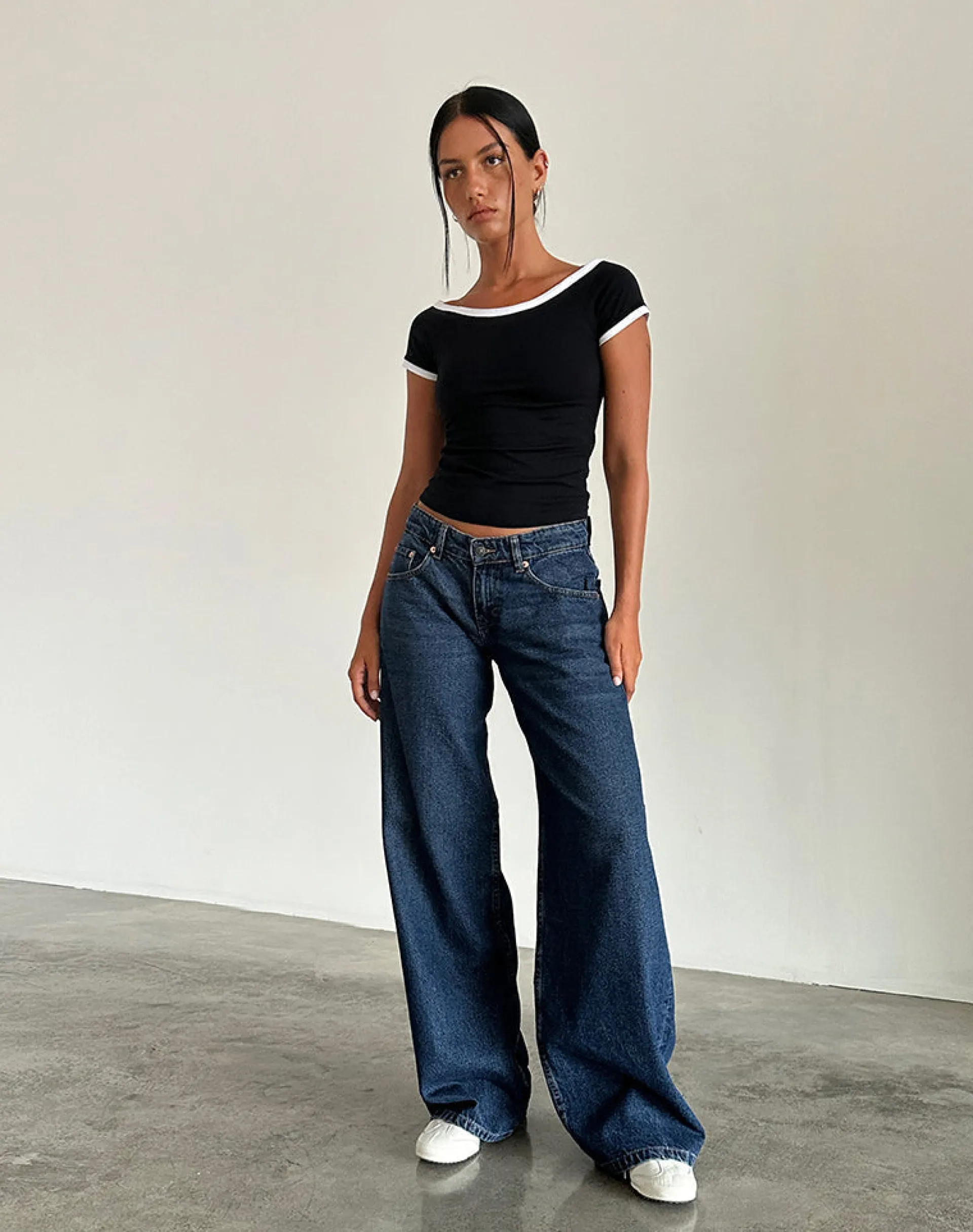 Motel Rocks Jeans | Roomy Jeans-Roomy Extra Wide Low Rise Jeans in Mid Indigo Blue MidIndigoBlue