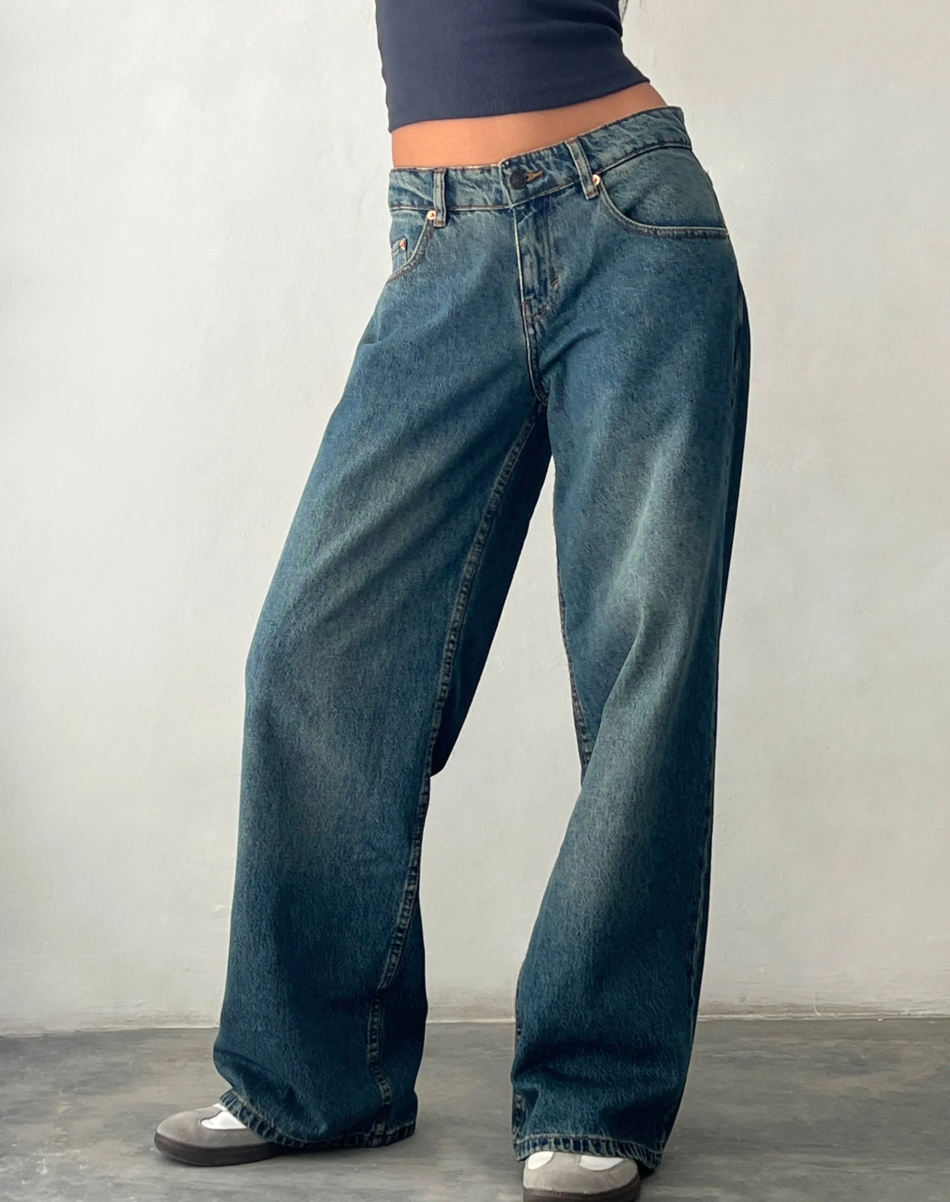 Motel Rocks Basics | Wide Leg Pants-Roomy Extra Wide Low Rise Jeans in Brown Blue Acid BrownBlueAcid