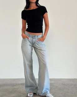 Motel Rocks Jeans | Roomy Jeans-Roomy Extra Wide Low Rise Jeans in Sand Bleach Extreme sandbleachextreme