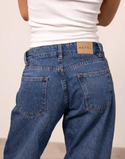Motel Rocks Low Rise Pants | Jeans-Roomy Extra Wide Low Rise Jeans in Mid Blue Used MidBlueUsed