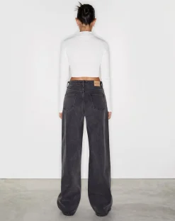 Motel Rocks Low Rise Pants-Roomy Extra Wide Low Rise Jeans in Black Wash BlackWash