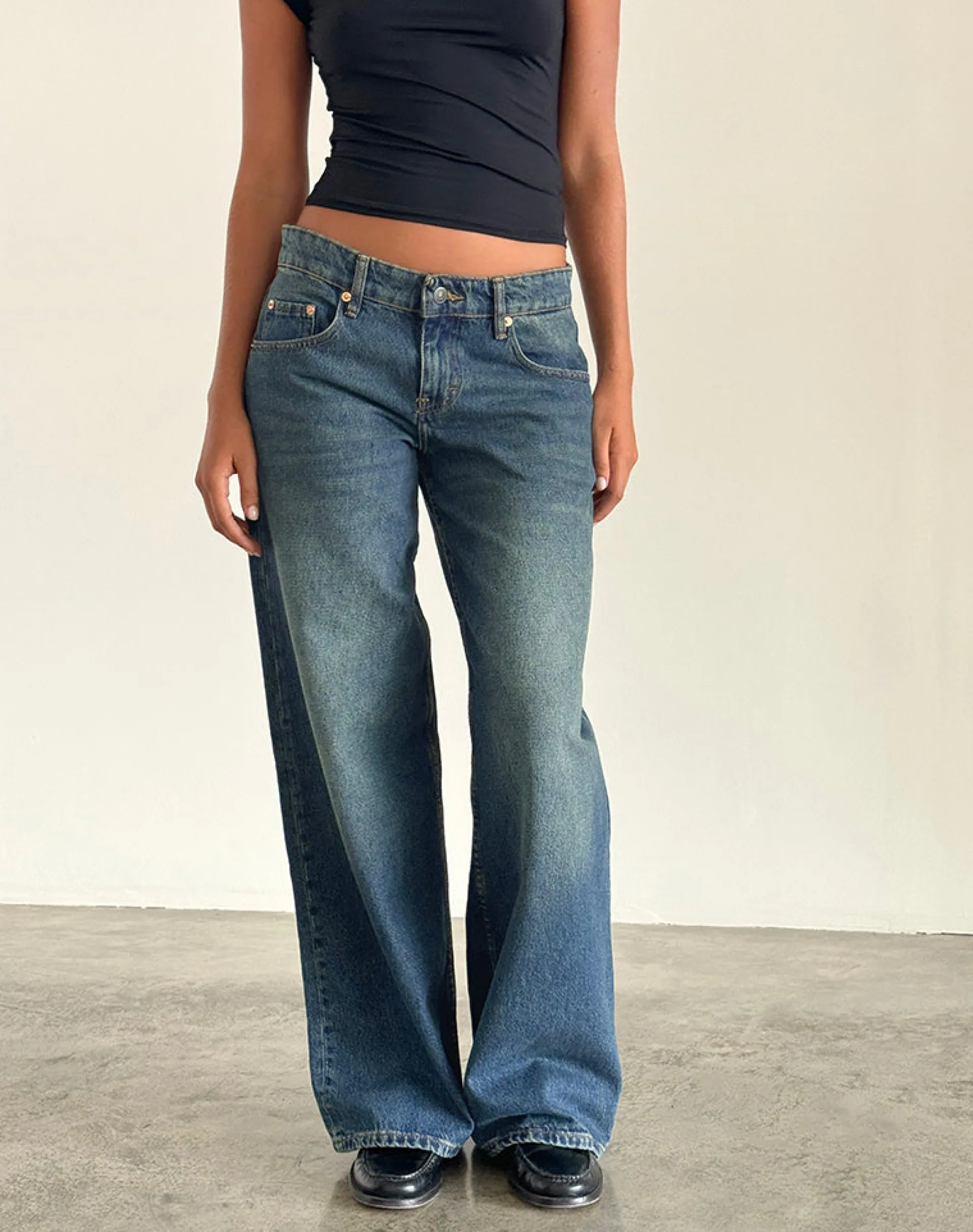 Motel Rocks Wide Leg Pants | Low Rise Pants-Roomy Extra Wide Low Rise Jeans in Bright Blue BrightBlue