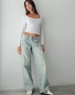 Motel Rocks Wide Leg Pants-Roomy Extra Wide Low Rise Jeans in Super Bleached Wash SuperBleachWash