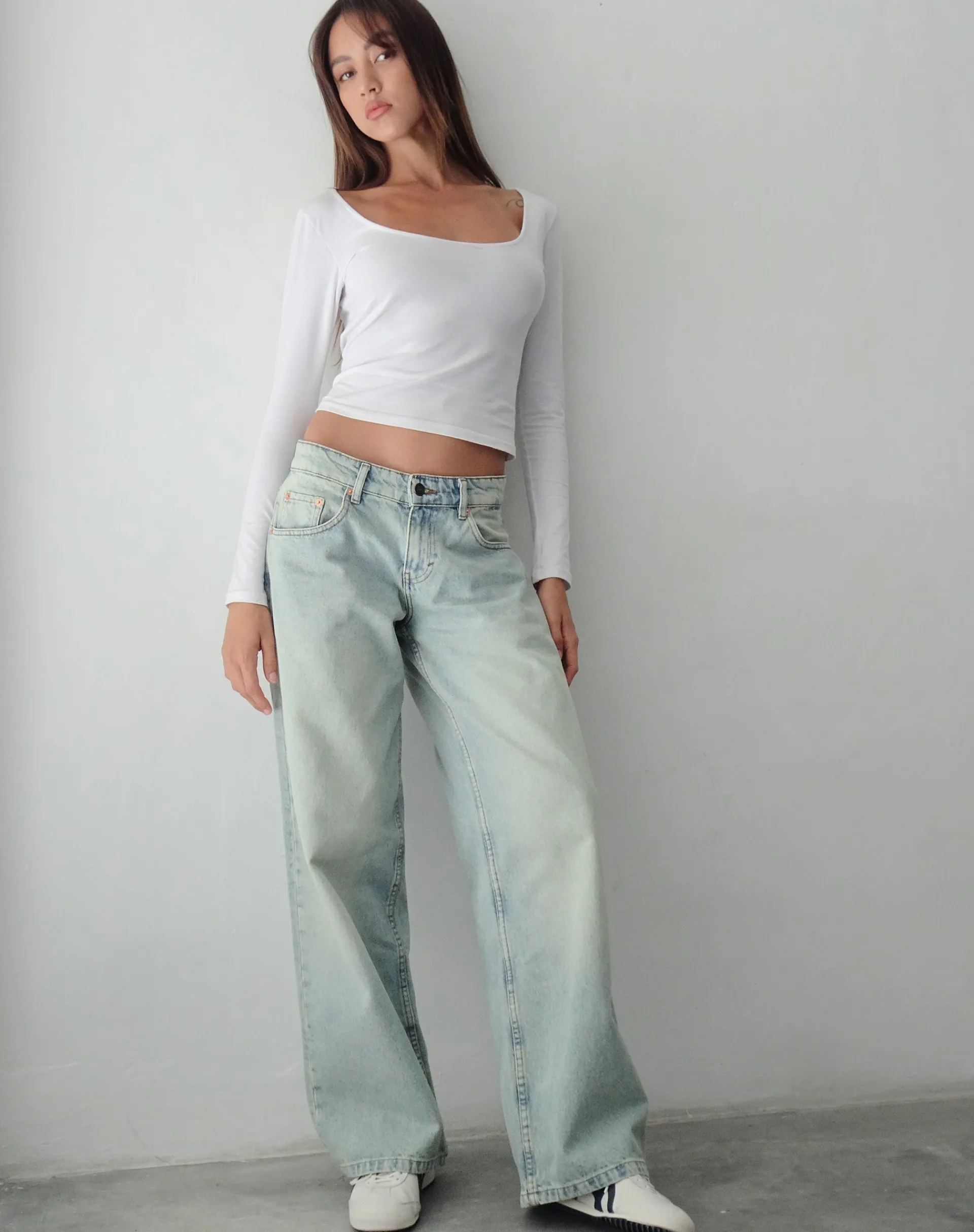 Motel Rocks Wide Leg Pants-Roomy Extra Wide Low Rise Jeans in Super Bleached Wash SuperBleachWash