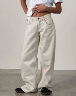 Motel Rocks Wide Leg Pants | Low Rise Pants-Roomy Extra Wide Low Rise Jeans in Off White OffWhite