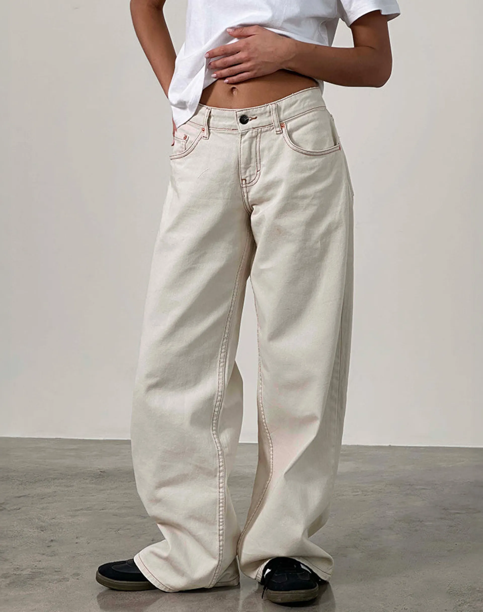 Motel Rocks Wide Leg Pants | Low Rise Pants-Roomy Extra Wide Low Rise Jeans in Off White OffWhite