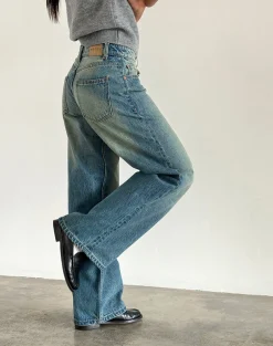 Motel Rocks Wide Leg Pants | Jeans-Roomy Extra Wide Low Rise Jeans in Sea Green Seagreen