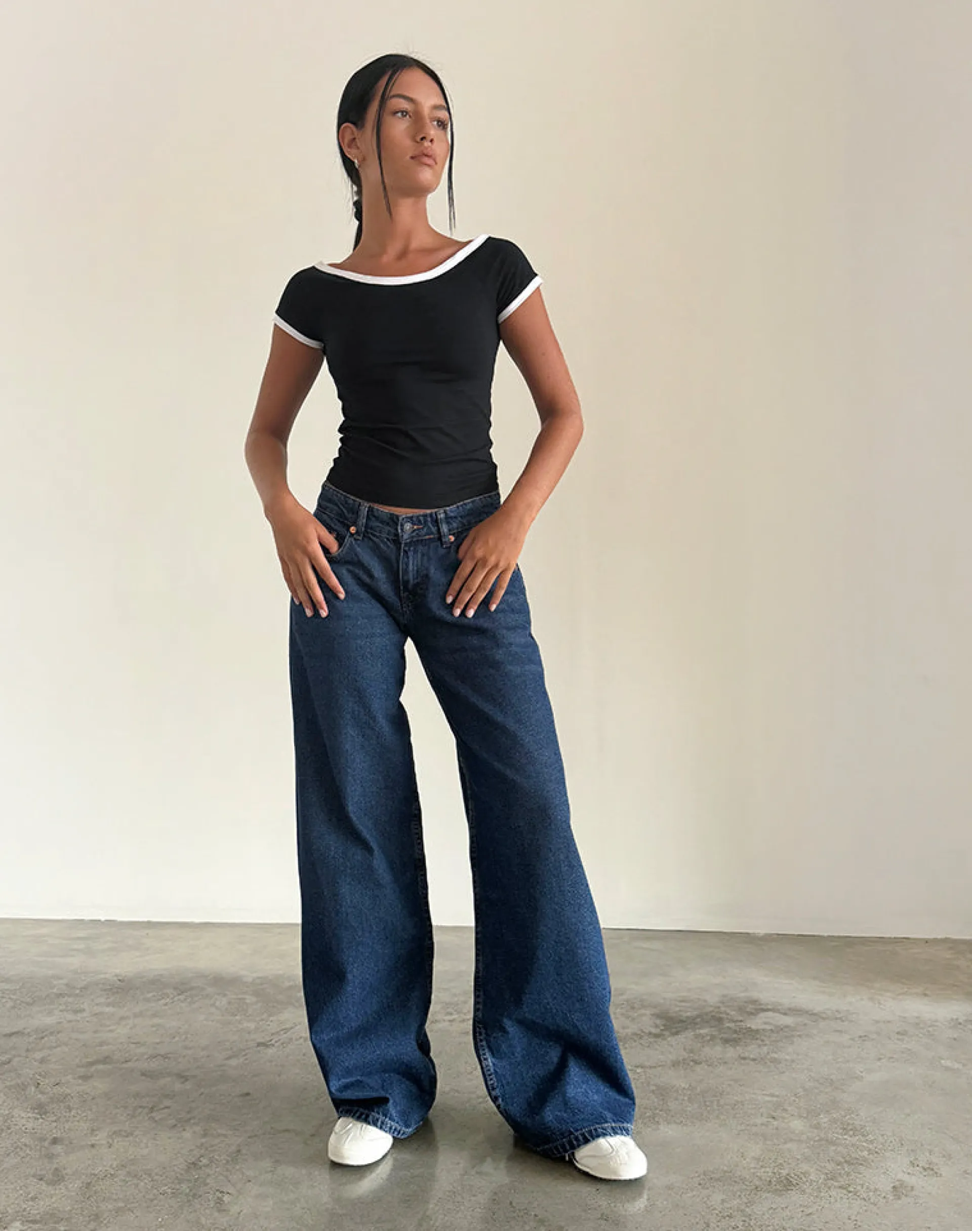 Motel Rocks Jeans | Roomy Jeans-Roomy Extra Wide Low Rise Jeans in Mid Indigo Blue MidIndigoBlue