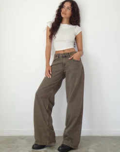 Motel Rocks Wide Leg Pants | Low Rise Pants-Roomy Extra Wide Low Rise Jeans in Dark Sand DarkSand