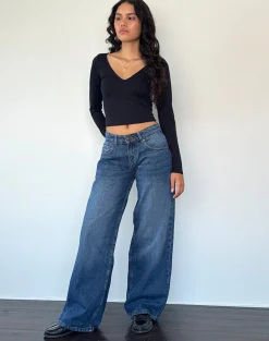 Motel Rocks Jeans | Roomy Jeans-Roomy Extra Wide Low Rise Jean in College Blue collegeblue