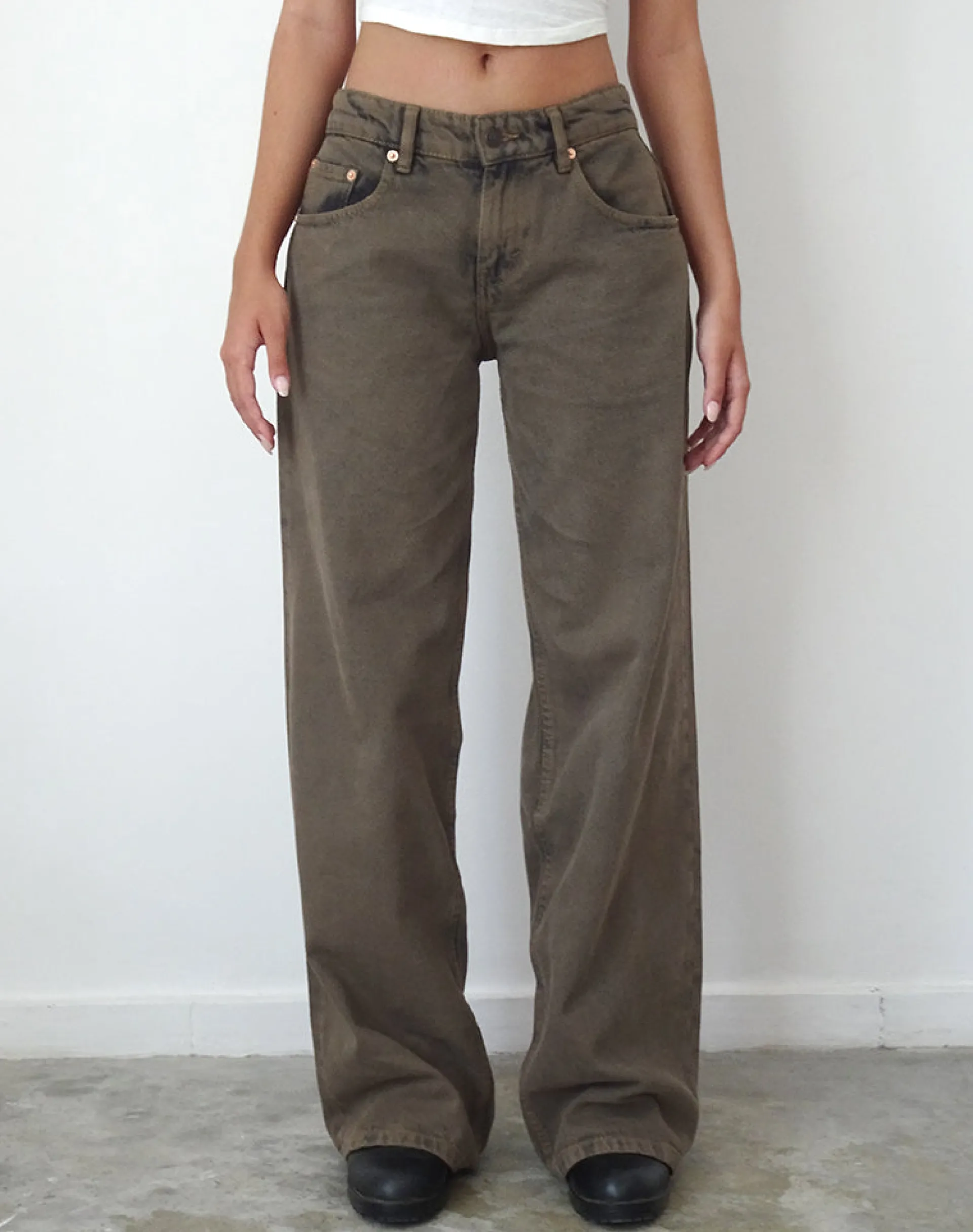 Motel Rocks Jeans | Roomy Jeans-Roomy Extra Wide Low Rise Jeans in Dark Black Sand DarkBlackSand