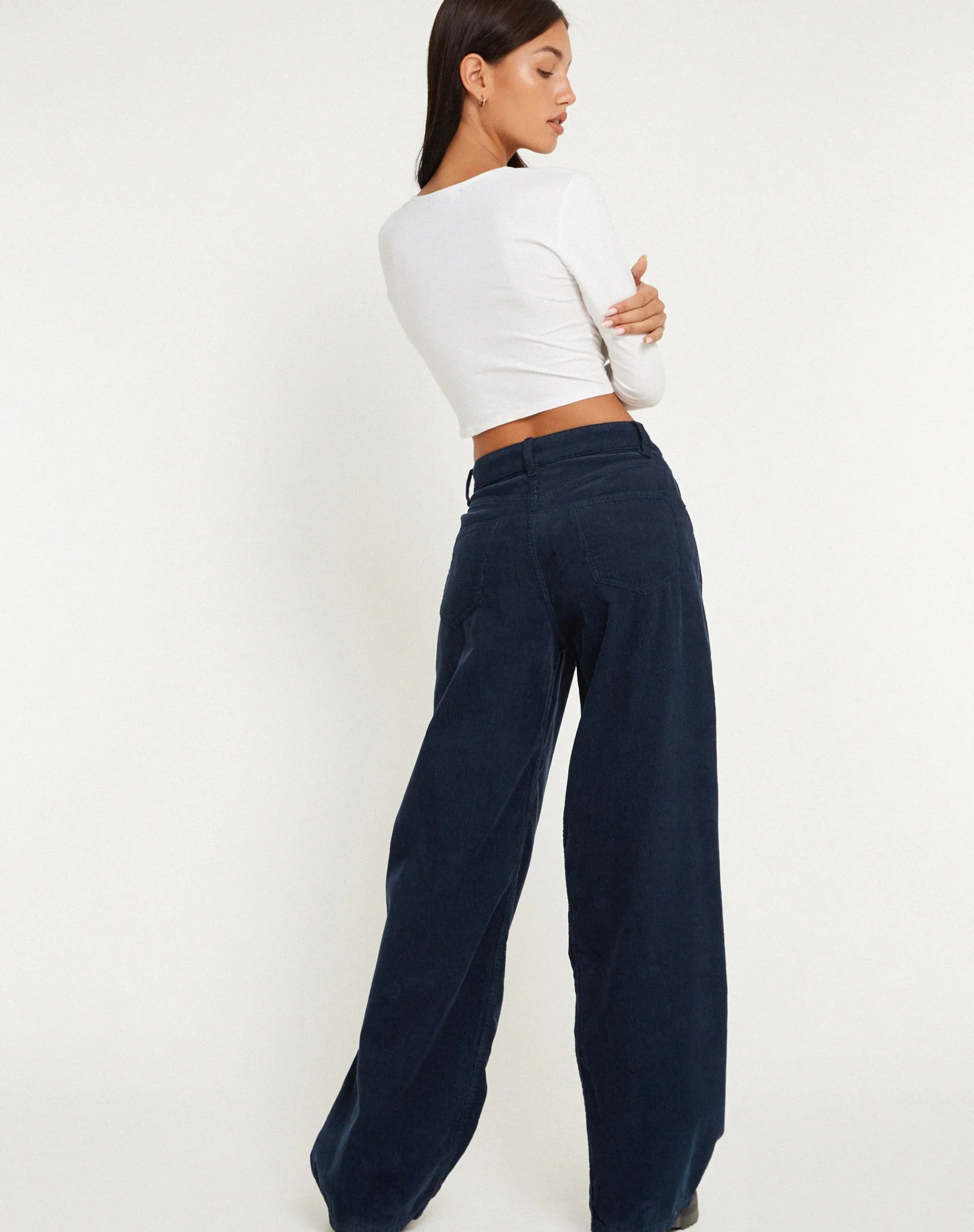 Motel Rocks Roomy Jeans-Roomy Extra Wide Low Rise Jeans in Cord Navy CordNavy
