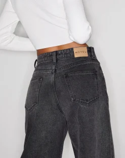 Motel Rocks Low Rise Pants-Roomy Extra Wide Low Rise Jeans in Black Wash BlackWash