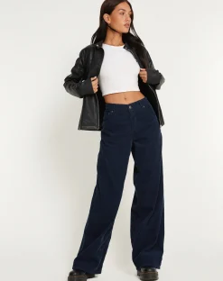 Motel Rocks Roomy Jeans-Roomy Extra Wide Low Rise Jeans in Cord Navy CordNavy