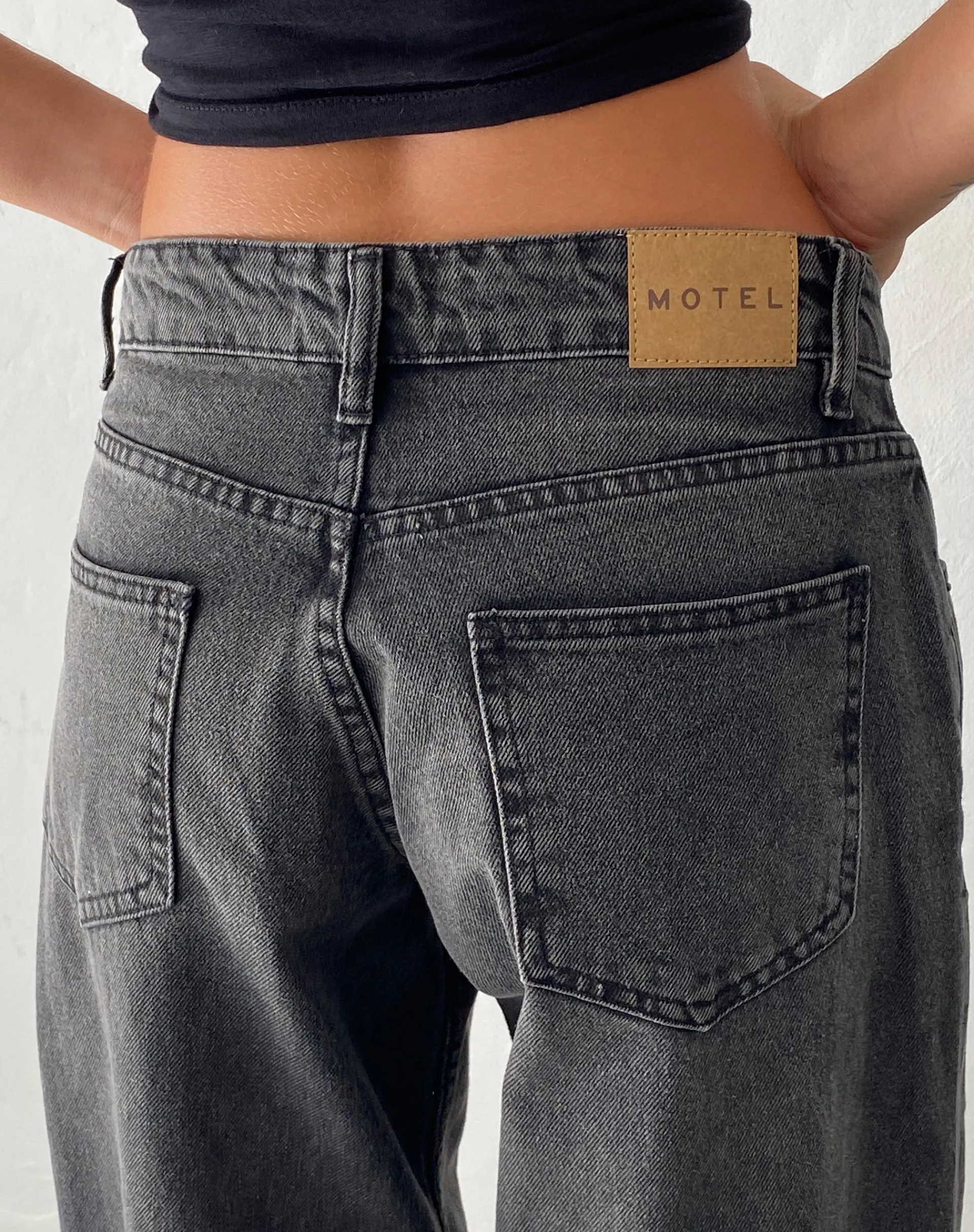 Motel Rocks Wide Leg Pants | Low Rise Pants-Roomy Extra Wide Low Rise Jeans in Washed Black Grey WashedBlackGrey