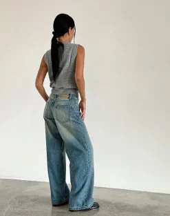 Motel Rocks Wide Leg Pants | Jeans-Roomy Extra Wide Low Rise Jeans in Sea Green Seagreen