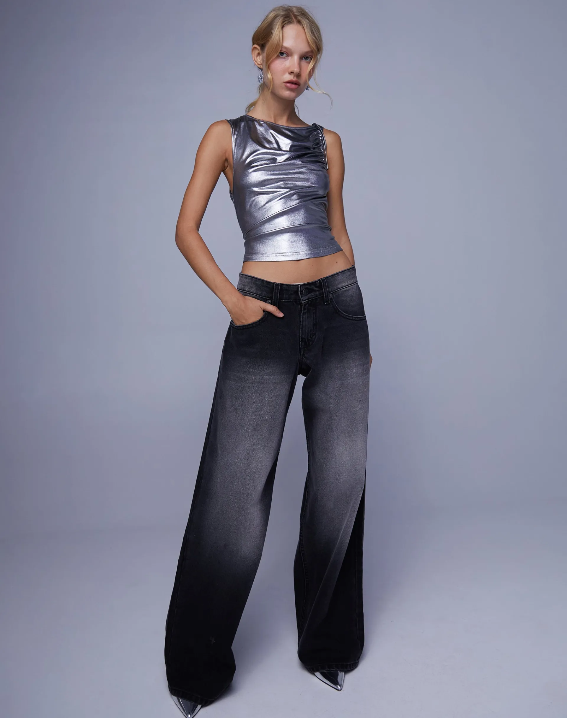 Motel Rocks Wide Leg Pants | Low Rise Pants-Roomy Extra Wide Low Rise Jeans in Extreme Black Wash ExtremeBlackWash