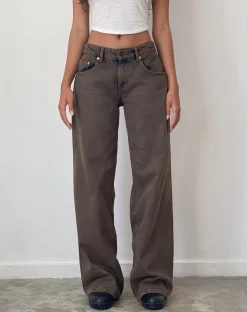 Motel Rocks Wide Leg Pants | Low Rise Pants-Roomy Extra Wide Low Rise Jeans in Dark Sand DarkSand