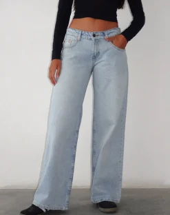 Motel Rocks Low Rise Pants | Roomy Jeans-Roomy Extra Wide Low Rise Jeans in Extreme Light Blue Wash ExtremeLightWashBlue