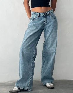 Motel Rocks Low Rise Pants | Jeans-Roomy Extra Wide Low Rise Jeans in Vintage Blue Wash VintageBlueWash