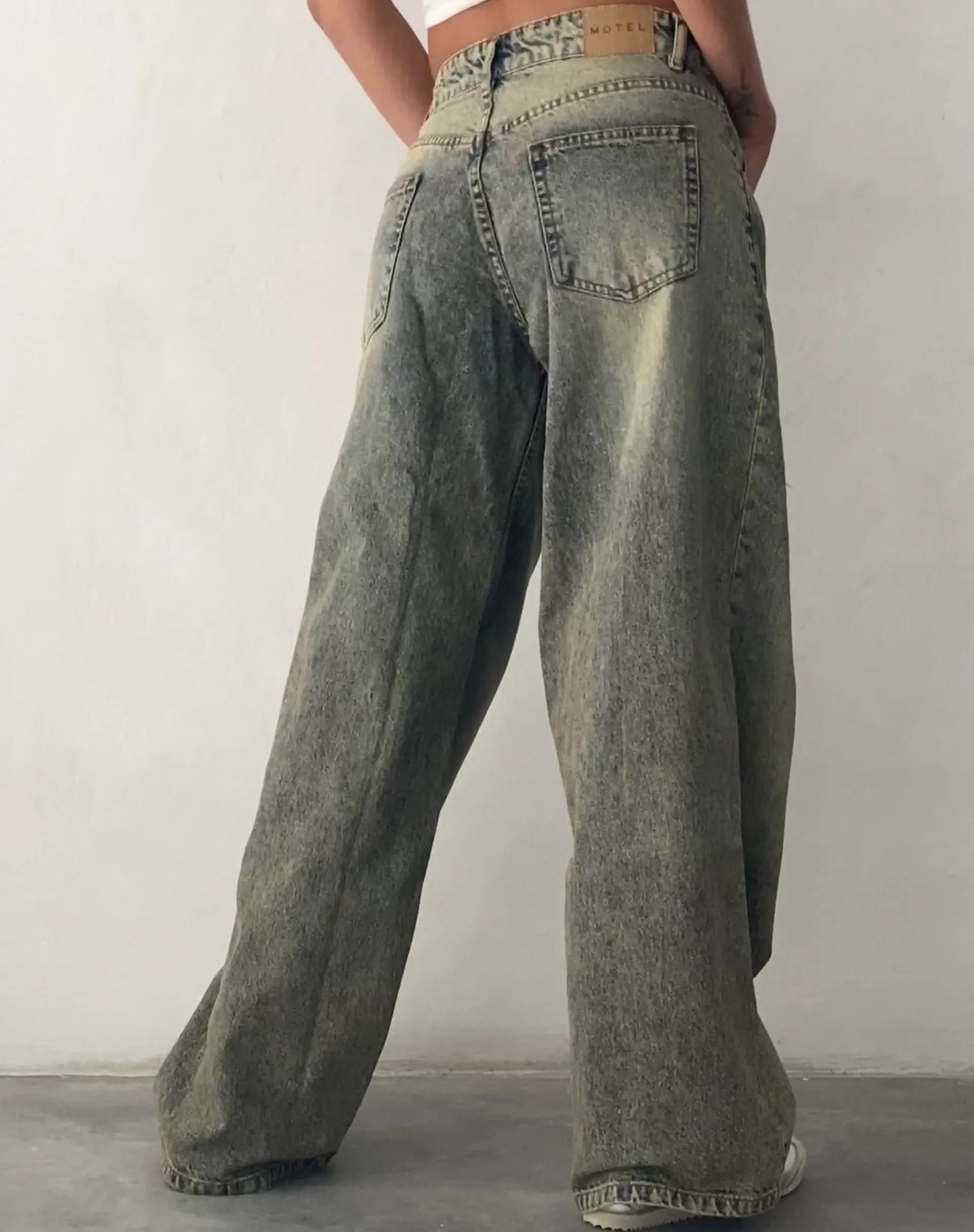 Motel Rocks Low Rise Pants | Jeans-Roomy Extra Wide Low Rise Jeans in Sand Wash Blue BlueSandWash