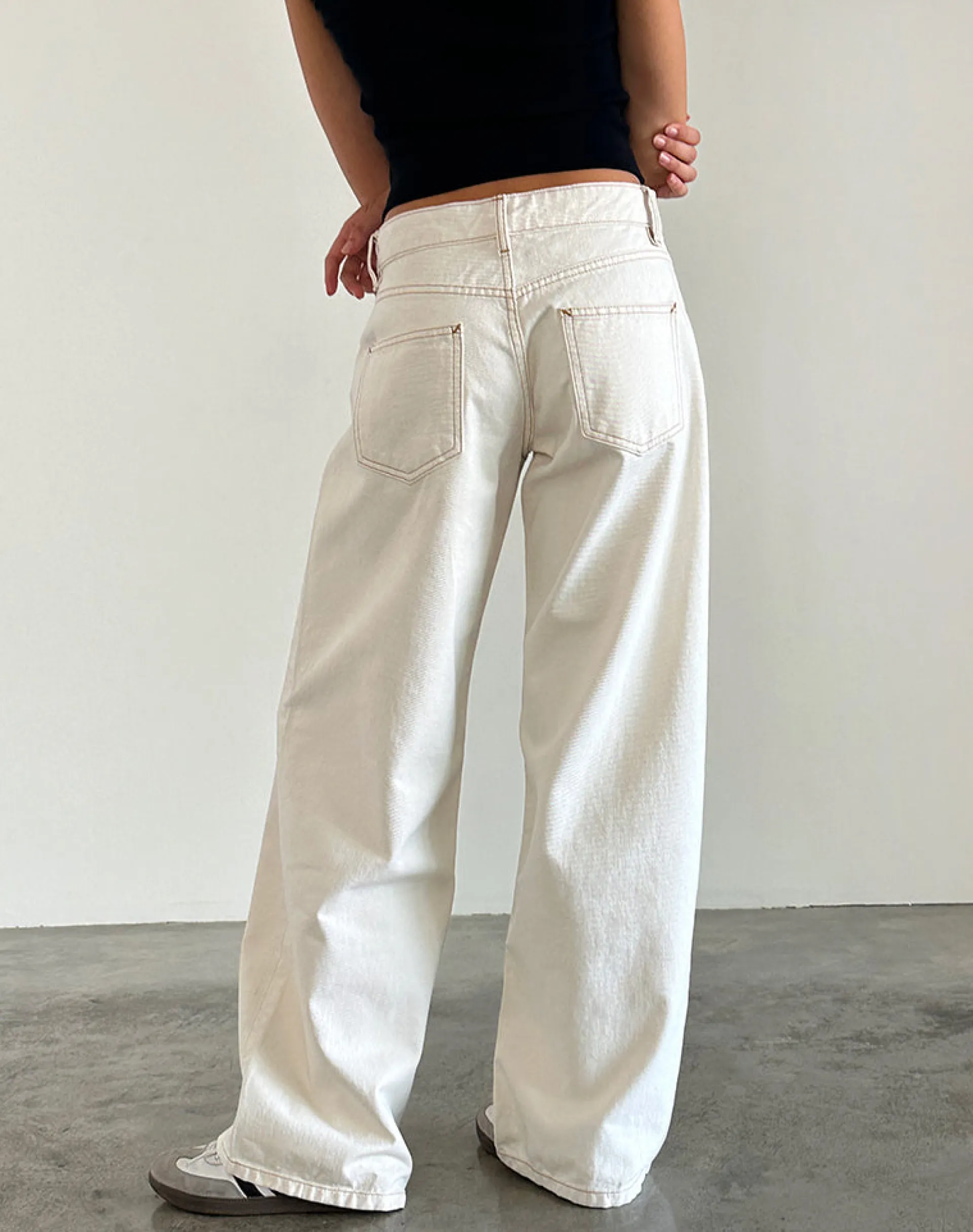 Motel Rocks Wide Leg Pants | Low Rise Pants-Roomy Extra Wide Low Rise Jeans in Off White OffWhite