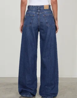 Motel Rocks Low Rise Pants | Jeans-Roomy Extra Wide Low Rise Jeans in Mid Blue Used MidBlueUsed