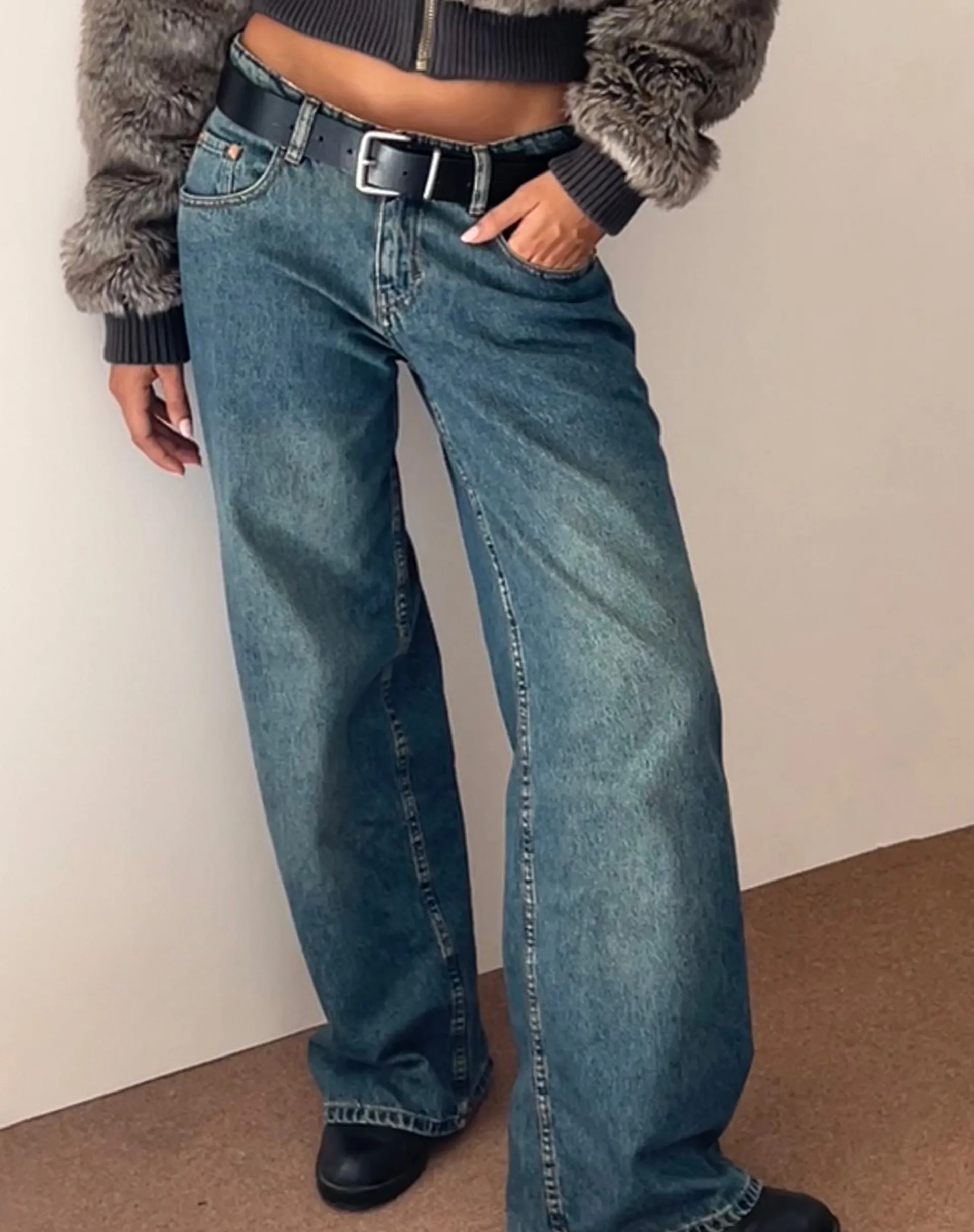 Motel Rocks Basics | Wide Leg Pants-Roomy Extra Wide Low Rise Jeans in Brown Blue Acid BrownBlueAcid