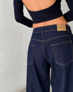 Motel Rocks Low Rise Pants | Jeans-Roomy Extra Wide Low Rise Jeans in indigo